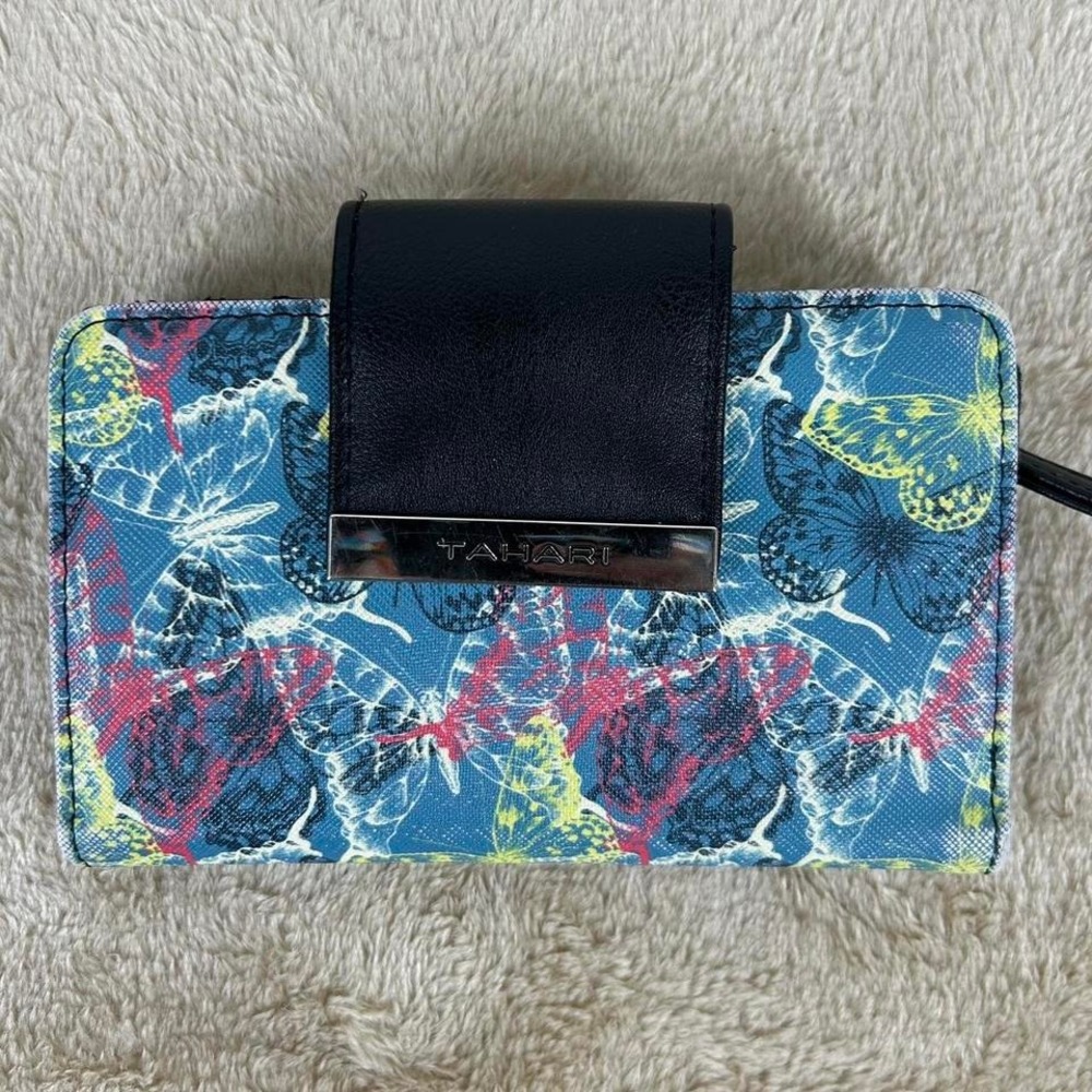 Tahari Butterfly Print Wallet Colorful Pattern Clutch